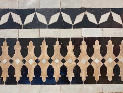 Mosaic House Moroccan tile Ank Diamond 6-1-14 Black White Natural, Unglazed, Terracotta  zellige, mosaic, zellij, border, glaze 